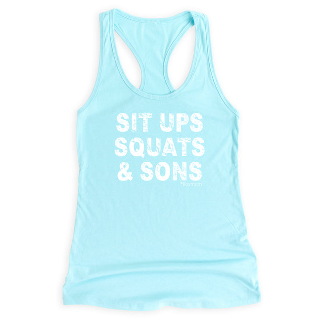 BoyMom SitUps, Squats & Sons Racerback Tank