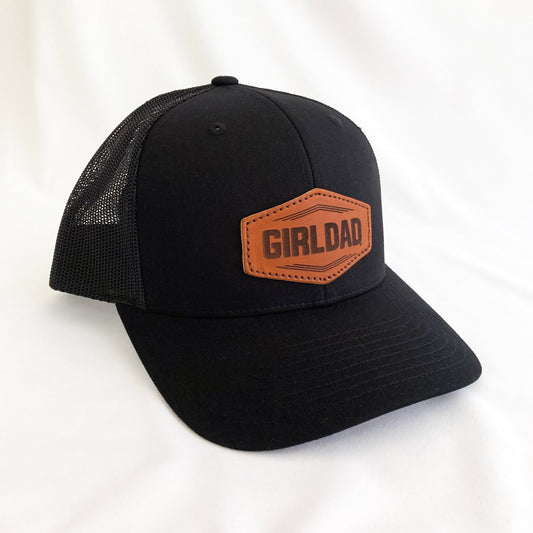 Girldad® Black/Black Leather Patch Trucker Hat