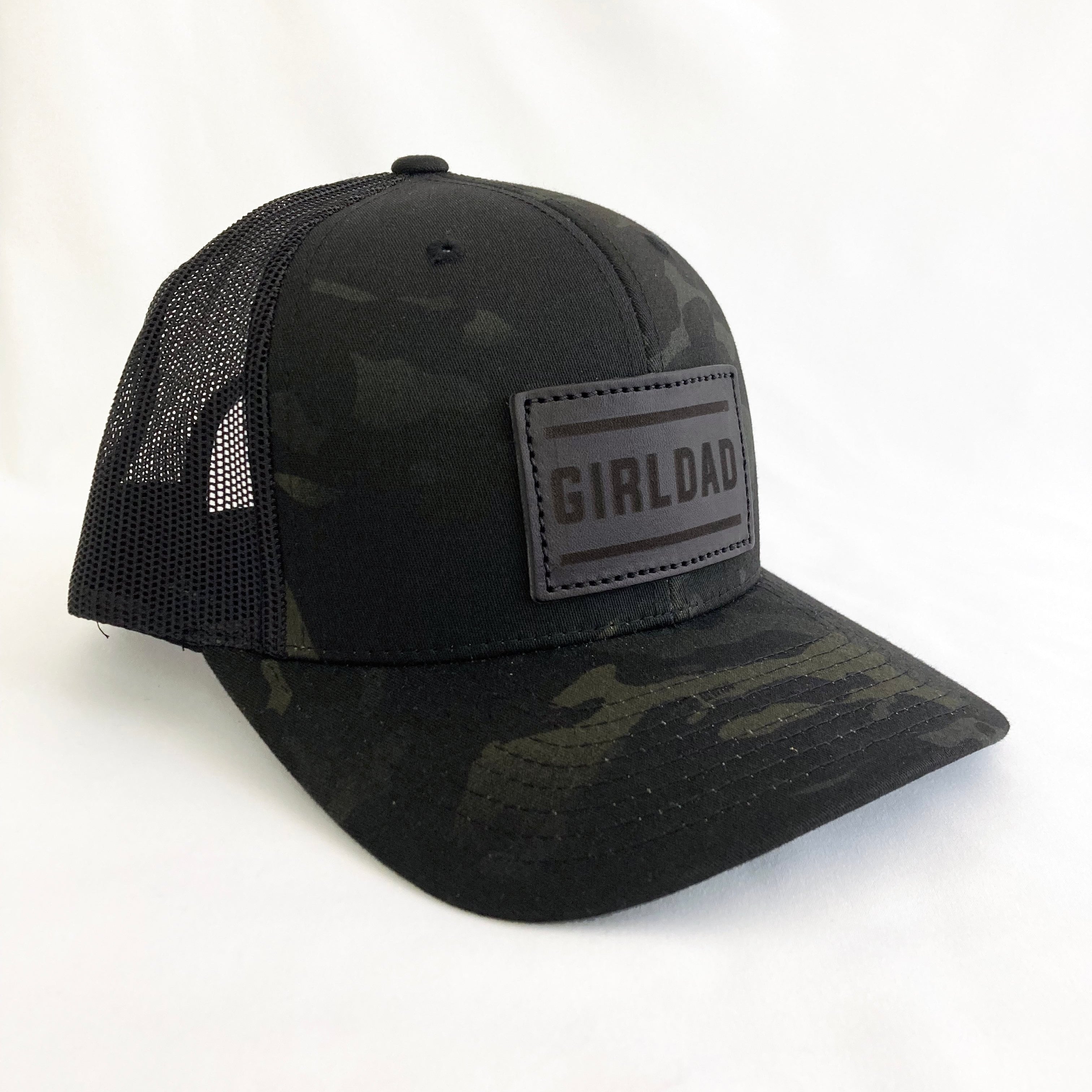 Girldad® Black Camo Leather Patch Trucker Hat