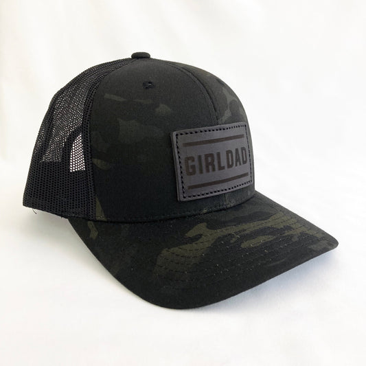 Girldad® Black Camo Leather Patch Trucker Hat