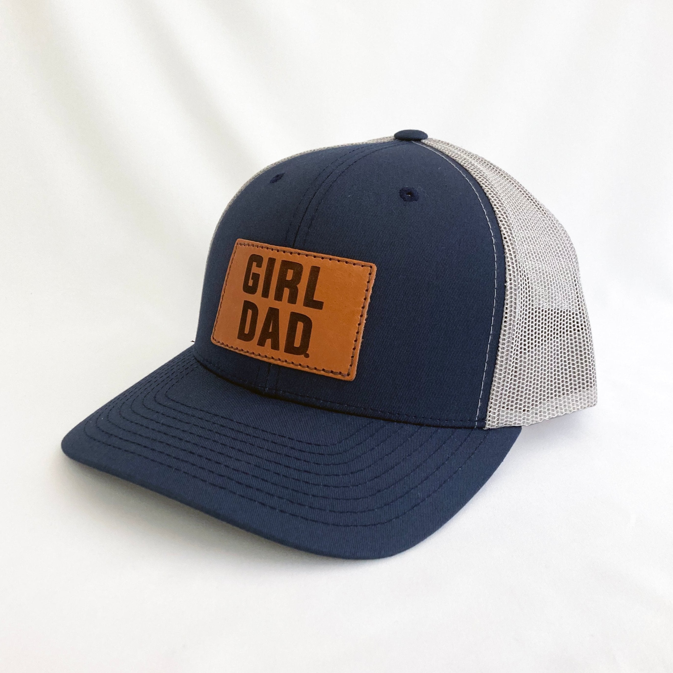 Girldad® Navy/Silver Leather Patch Trucker Hat