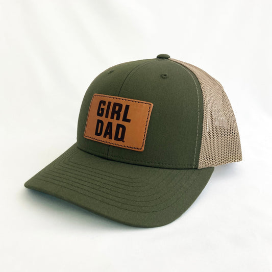 Girldad® Olive/Khaki Leather Patch Trucker Hat