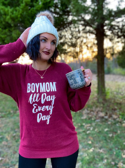 Boymom All Day Every Day Sweatshirt- Red Triblend