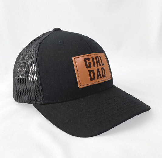 Girldad® Black/Black with Rectangle Leather Patch Trucker Hat