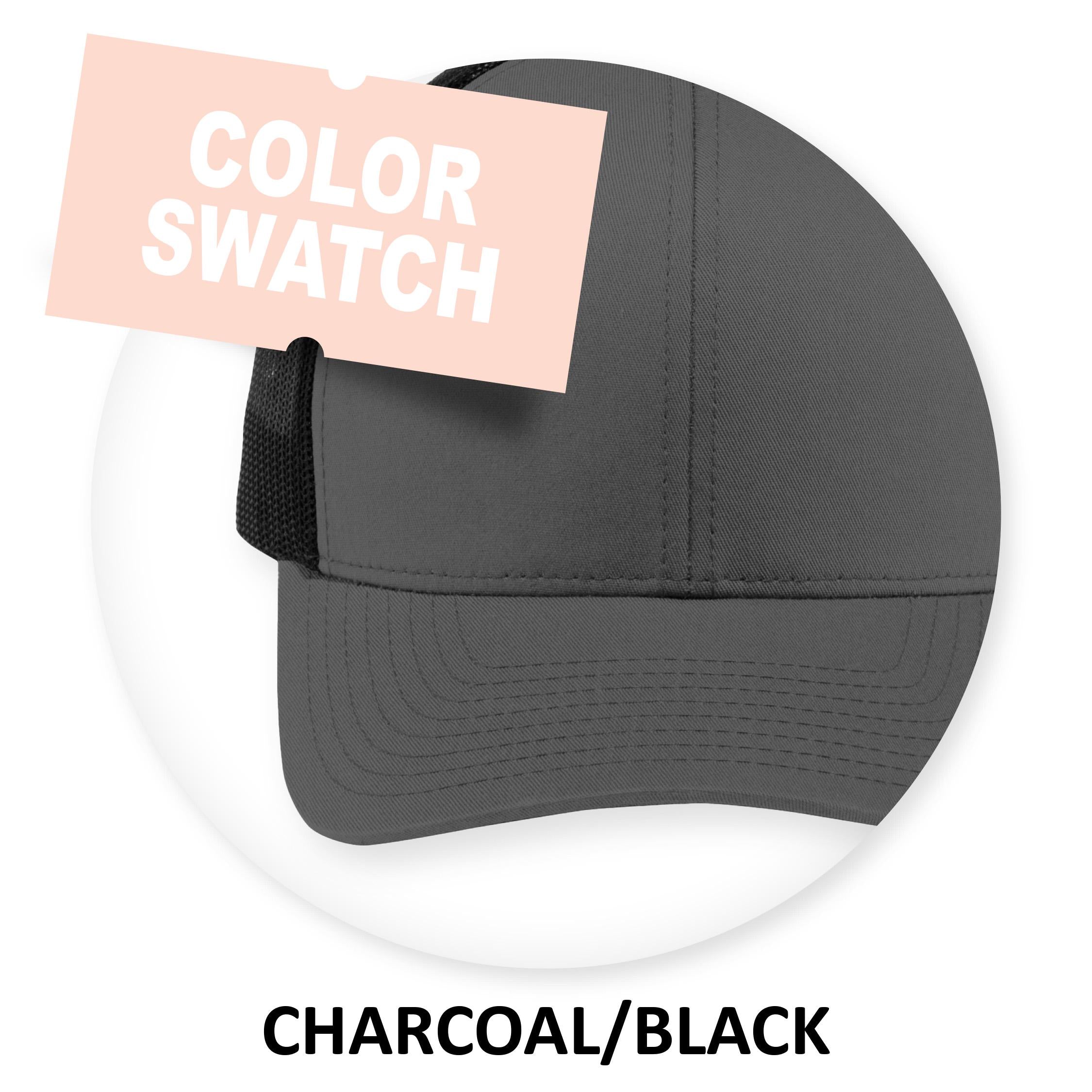 Girldad® Embroidered Trucker Hat Charcoal Black with Pink & Black Offset logo