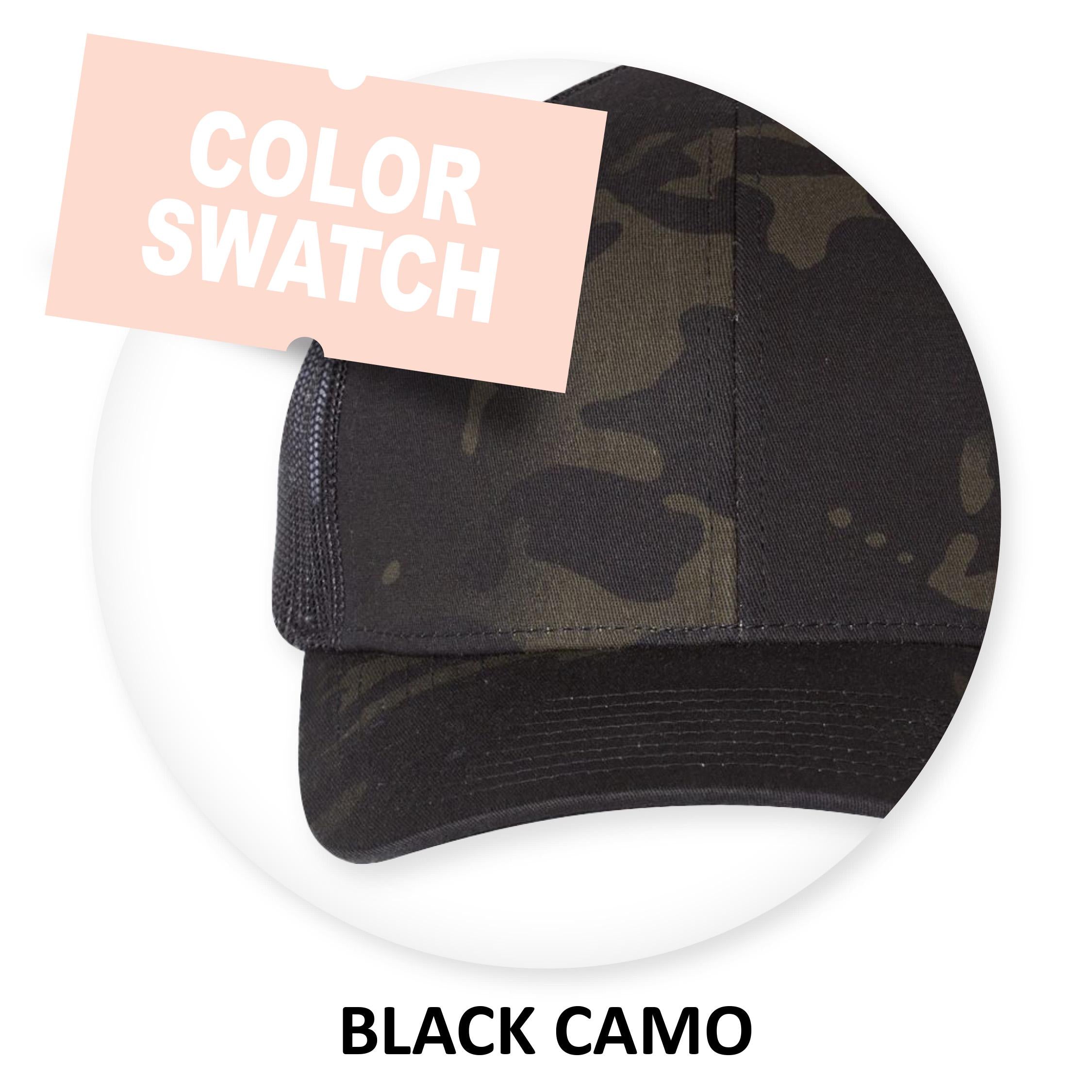 Girldad® Flag Teak Leather Patch on Black Camo Trucker Hat