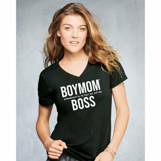 BOYMOM BOSS - Black V-Neck Tee