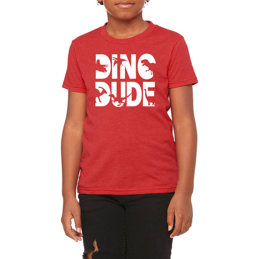 Dino Dude Youth Heather Red Tee