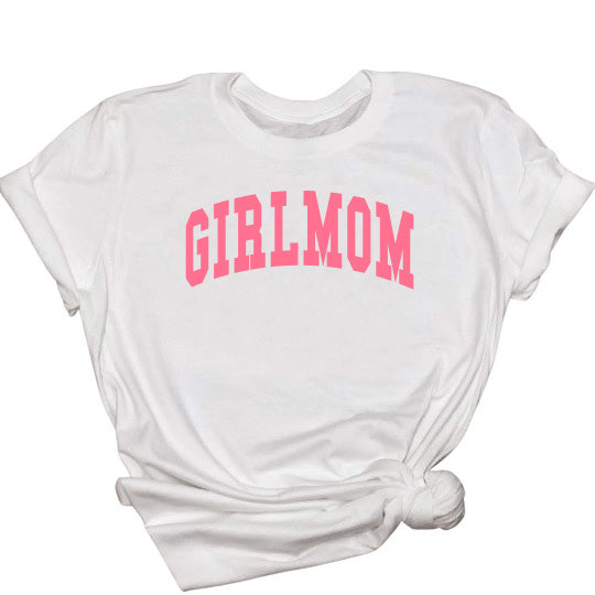 Girlmom Collegiate Watermelon Pink on White Tee