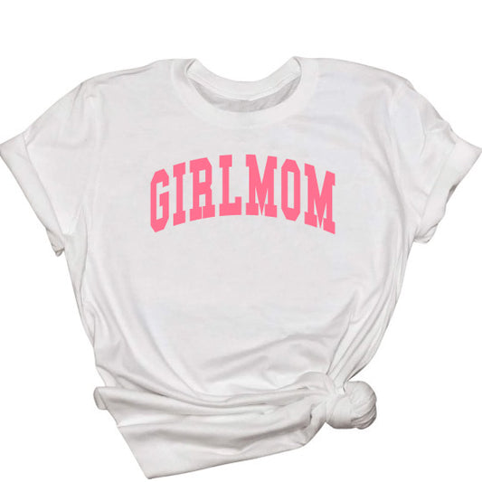 Girlmom Collegiate Watermelon Pink on White Tee