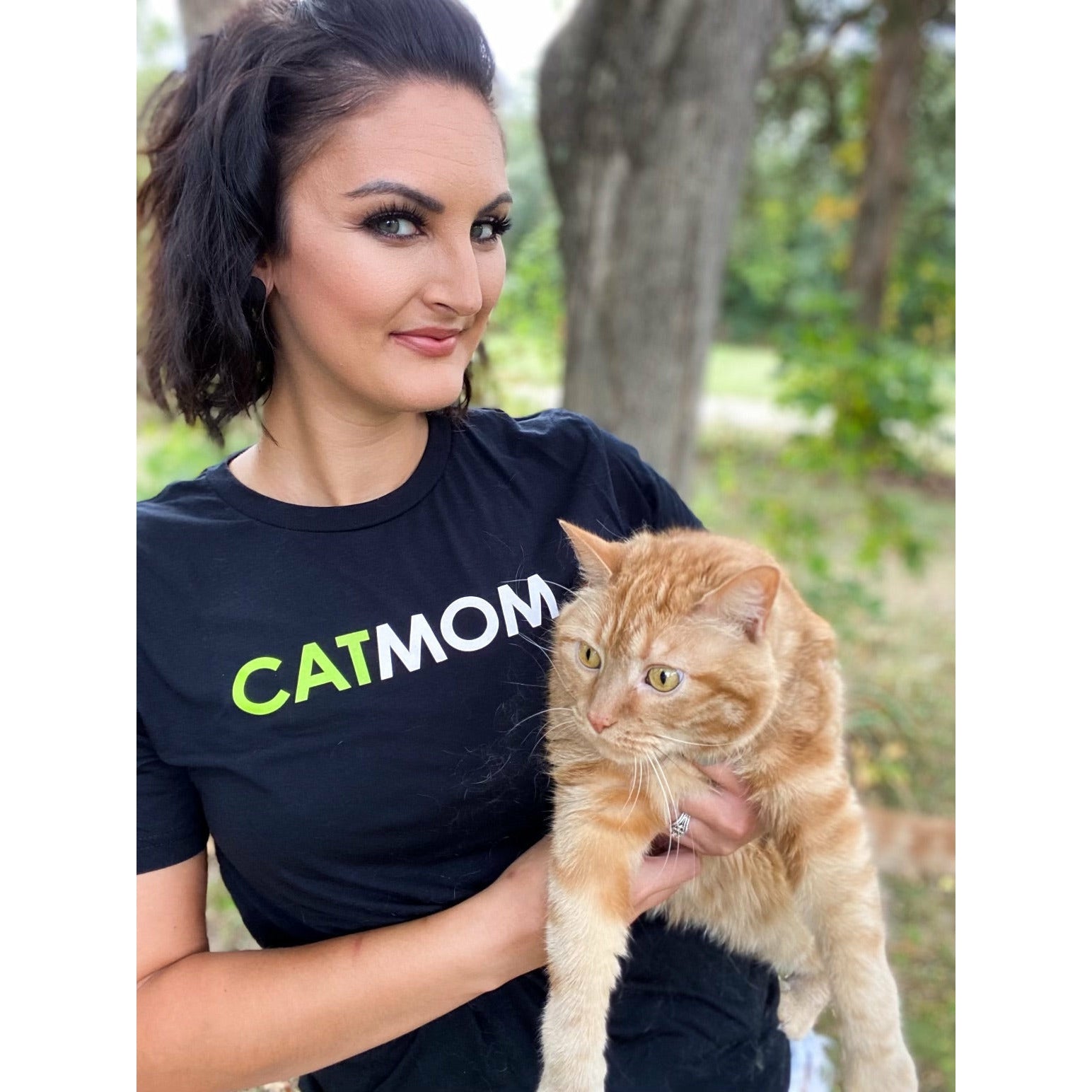 Catmom Black Tee w/ Green Logo