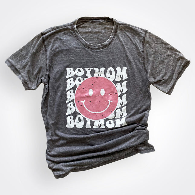 BoyMom Happy Face Distressed Tee
