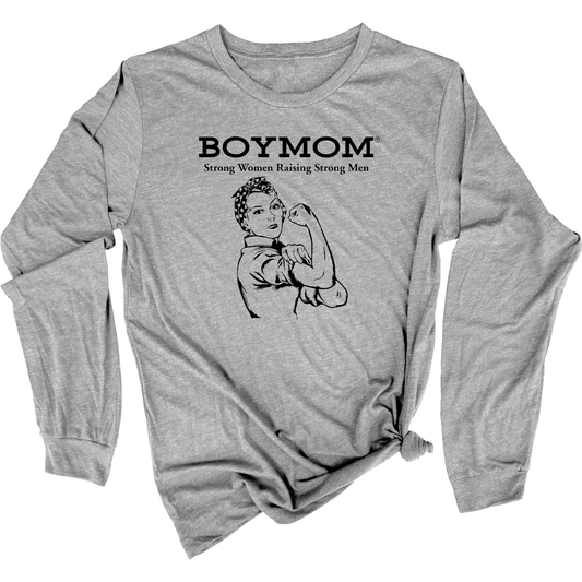 Boymom Strong Women Grey Long Sleeve Tee